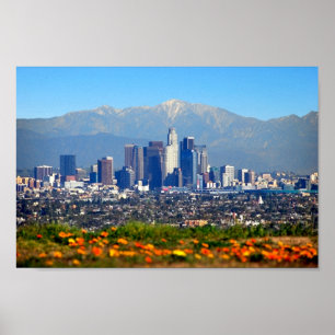 Downtown Los Angeles and San Gabriel Mountains Poster