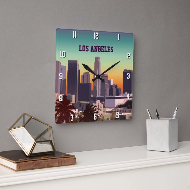 Downtown Los Angeles, CA Square Wall Clock (Office)