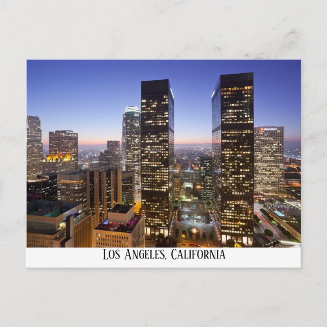 Downtown Los Angeles with Glowing Lights, Postcard (Front)