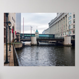 downtown milwaukee riverfront and architecture poster