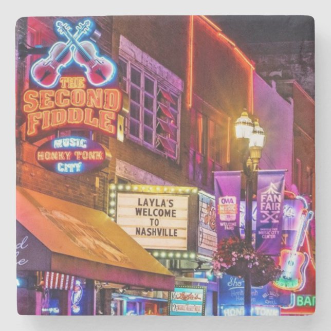 Downtown Nashville Tennessee Nightlife Stone Coaster (Front)
