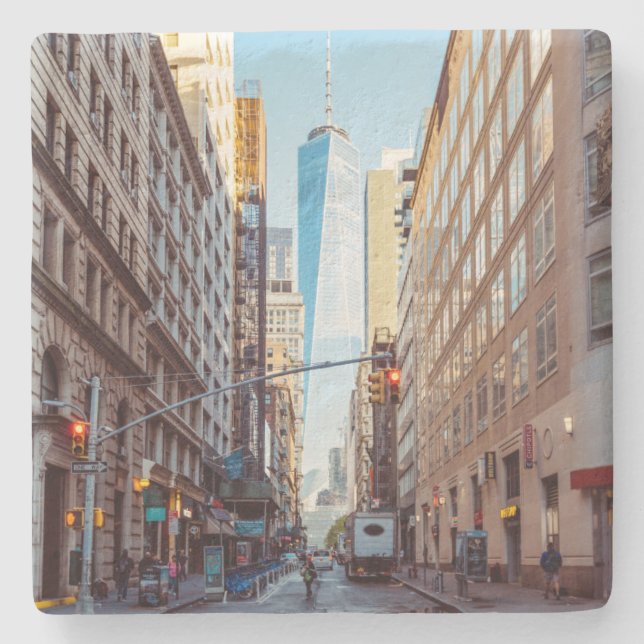 Downtown New York View of World Trade Center Stone Coaster (Front)