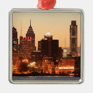 Downtown Philadelphia, Pennsylvania at sunset Metal Tree Decoration