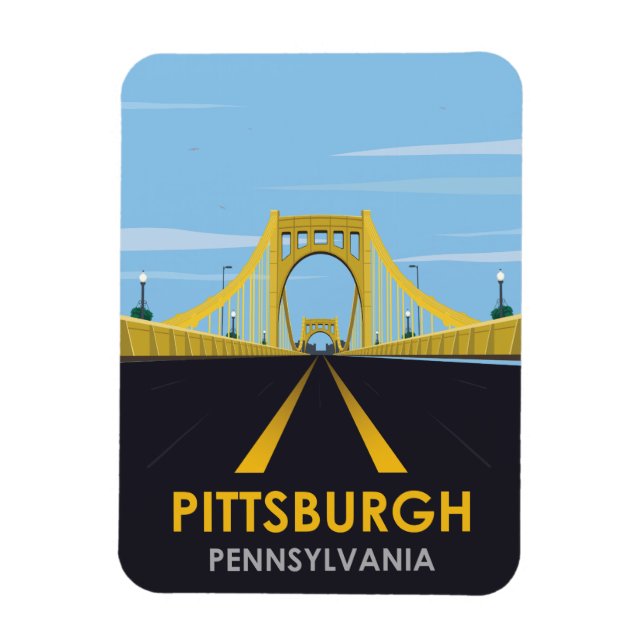 Downtown Pittsburgh, PA Bridge Vintage Travel Magnet (Vertical)