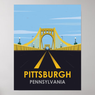 Downtown Pittsburgh, PA Bridge Vintage Travel Poster
