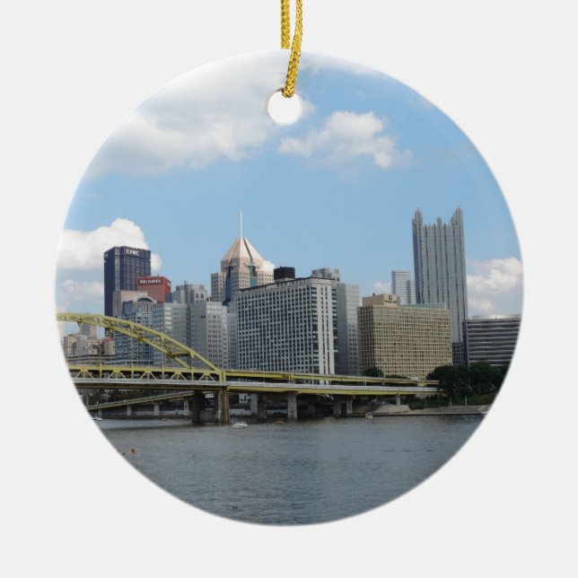 Downtown Pittsburgh Skyline Ceramic Tree Decoration (Front)
