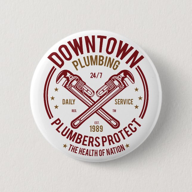 Downtown Plumbing Daily Service 24/7 Plumber 6 Cm Round Badge (Front)