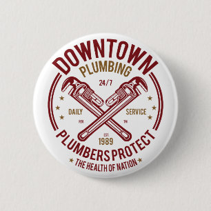 Downtown Plumbing Daily Service 24/7 Plumber 6 Cm Round Badge