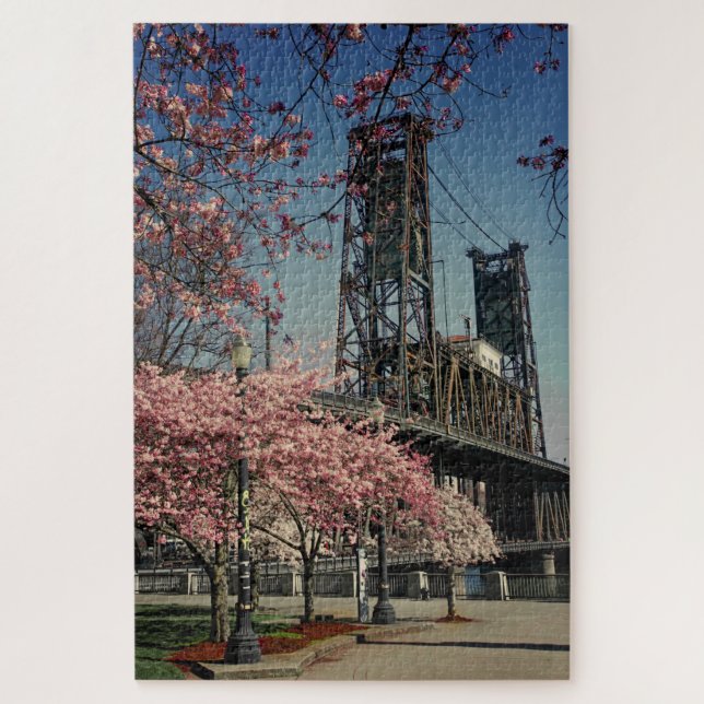 Downtown Portland Bridge | Cherry Blossom Puzzle (Vertical)