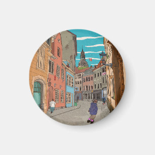 Downtown Riga Latvia Cityscape Illustration Magnet