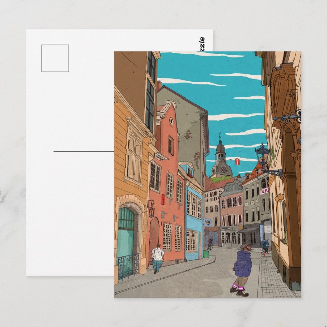 Downtown Riga Latvia Cityscape Illustration Postcard (Front/Back)