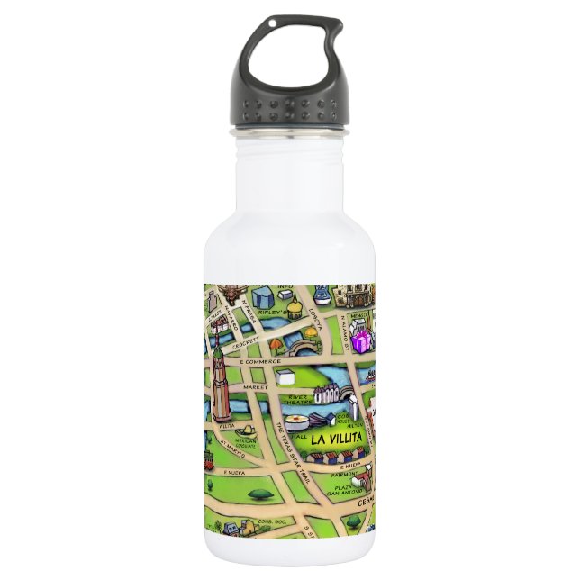 Downtown San Antonio Cartoon Map 532 Ml Water Bottle (Front)