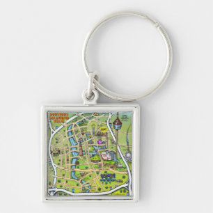 Downtown San Antonio Cartoon Map Key Ring