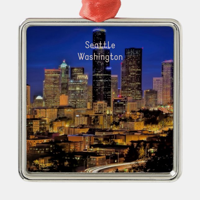 Downtown Seattle, cityscape photograph, Metal Tree Decoration (Front)