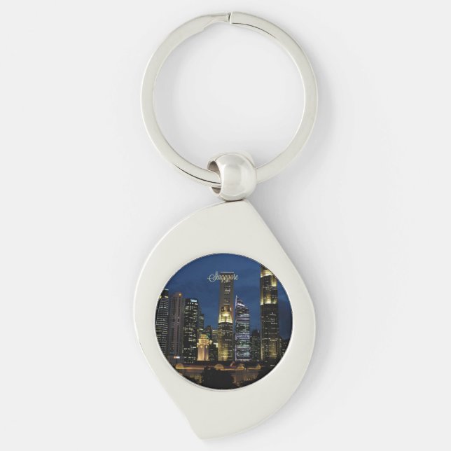 Downtown Singapore at Night Key Ring (Front)