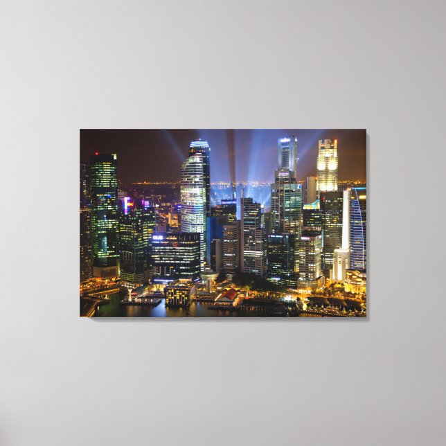 Downtown Singapore city at night Canvas Print (Front)