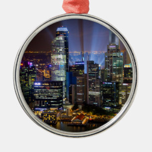 Downtown Singapore city at night Metal Tree Decoration