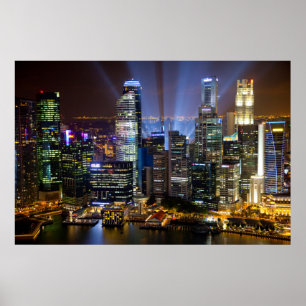 Downtown Singapore city at night Poster