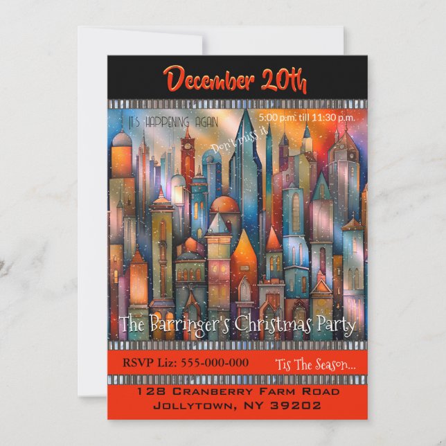 Downtown SnowyKnight Christmas Party Invitation (Front)