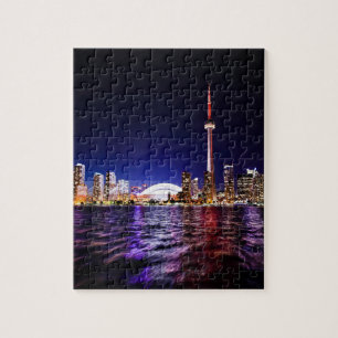 Downtown Toronto Canada cityscape at night Jigsaw Puzzle