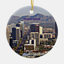 Downtown View of Phoenix, Arizona Ceramic Tree Decoration