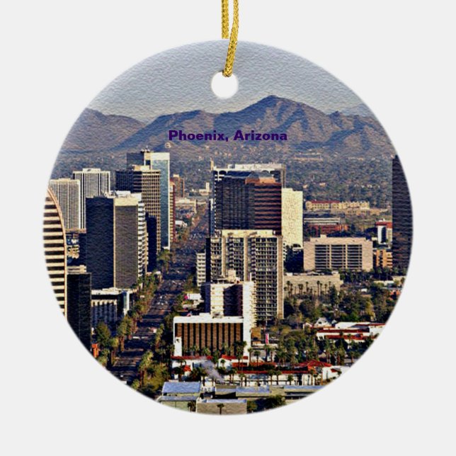 Downtown View of Phoenix, Arizona Ceramic Tree Decoration (Front)