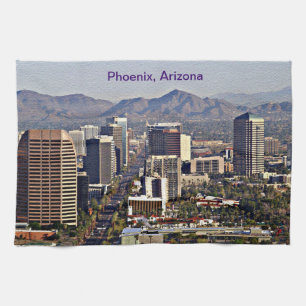 Downtown View of Phoenix, Arizona Tea Towel