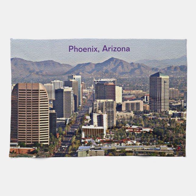 Downtown View of Phoenix, Arizona Tea Towel (Horizontal)