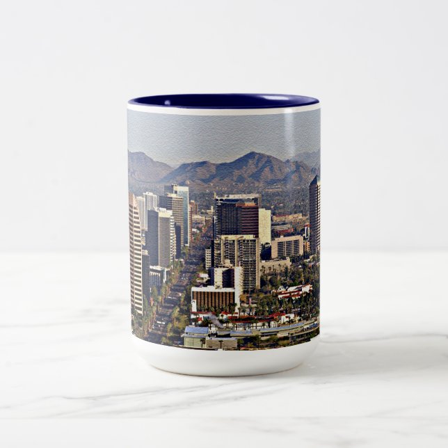 Downtown View of Phoenix, Arizona Two-Tone Coffee Mug (Center)