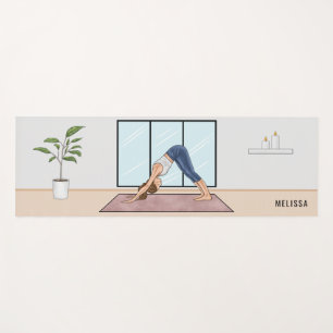 Downward Dog Pose Yoga Woman With Custom Name Mat