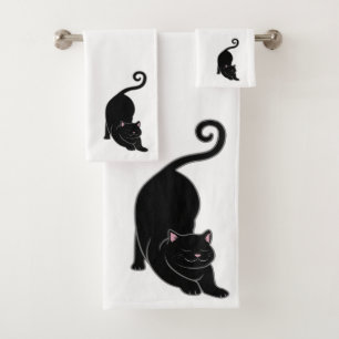 Downward Facing Cat on White Bath Towel Set