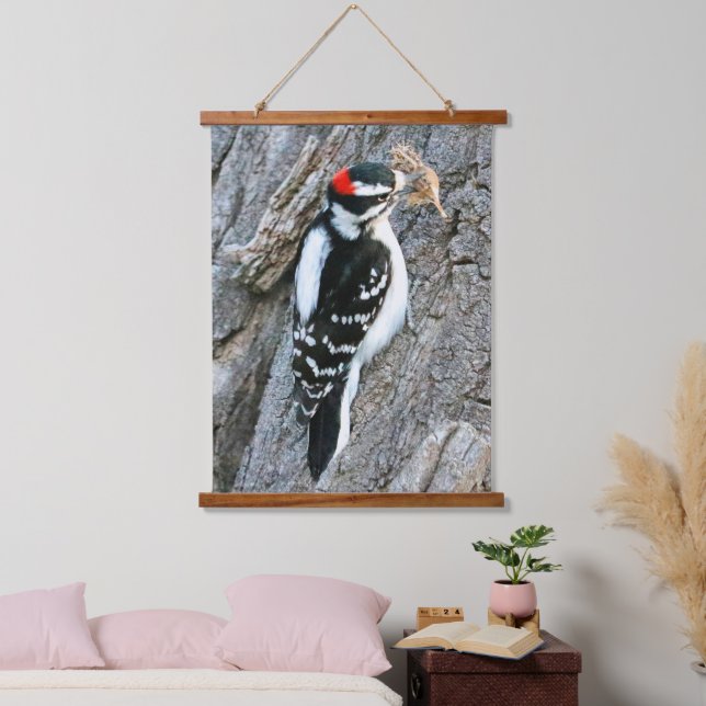 Downy Woodpecker Hanging Tapestry (Bedroom)
