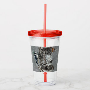 Downy Woodpecker in Snow - Original Photograph Acrylic Tumbler