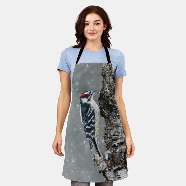 Downy Woodpecker in Snow - Original Photograph Apron (Worn)