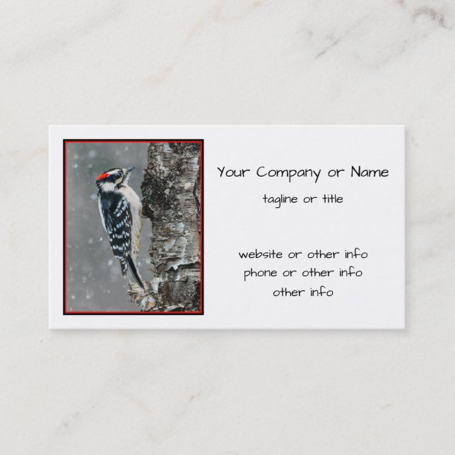 Downy Woodpecker in Snow - Original Photograph Business Card (Front)