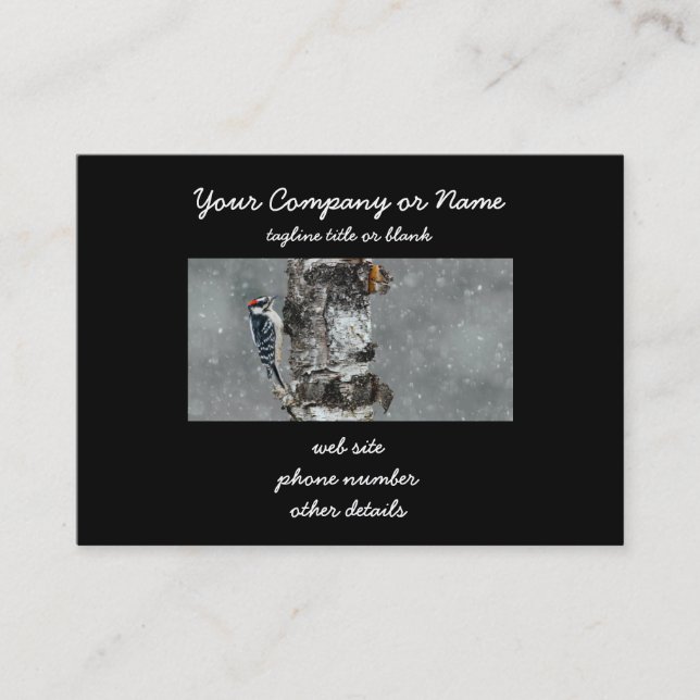 Downy Woodpecker in Snow - Original Photograph Business Card (Front)