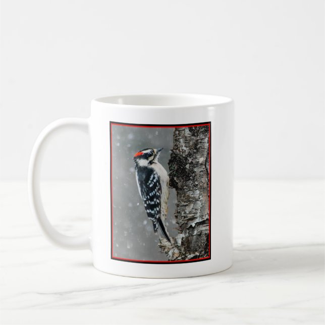 Downy Woodpecker in Snow - Original Photograph Coffee Mug (Left)