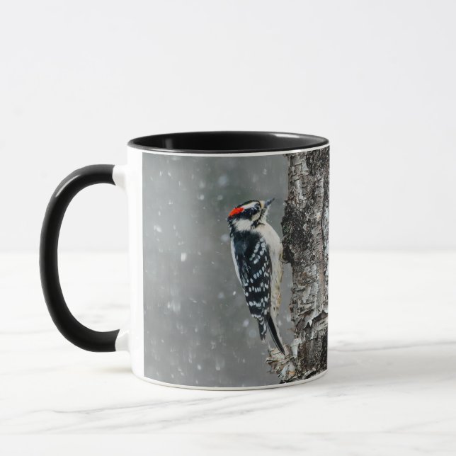Downy Woodpecker in Snow - Original Photograph Mug (Left)