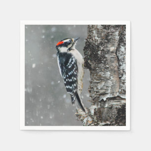 Downy Woodpecker in Snow - Original Photograph Napkin