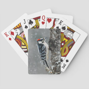Downy Woodpecker in Snow - Original Photograph Playing Cards