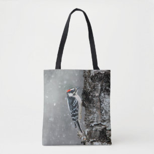 Downy Woodpecker in Snow - Original Photograph Tote Bag