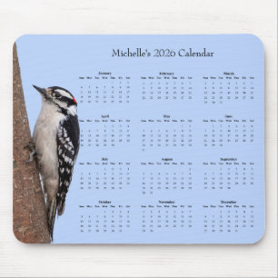 Downy Woodpecker on a Tree – 2026 Calendar Mouse Mat