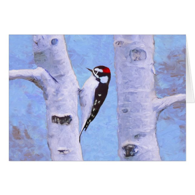 Downy Woodpecker Painting - Original Bird Art (Front Horizontal)