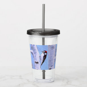 Downy Woodpecker Painting - Original Bird Art Acrylic Tumbler