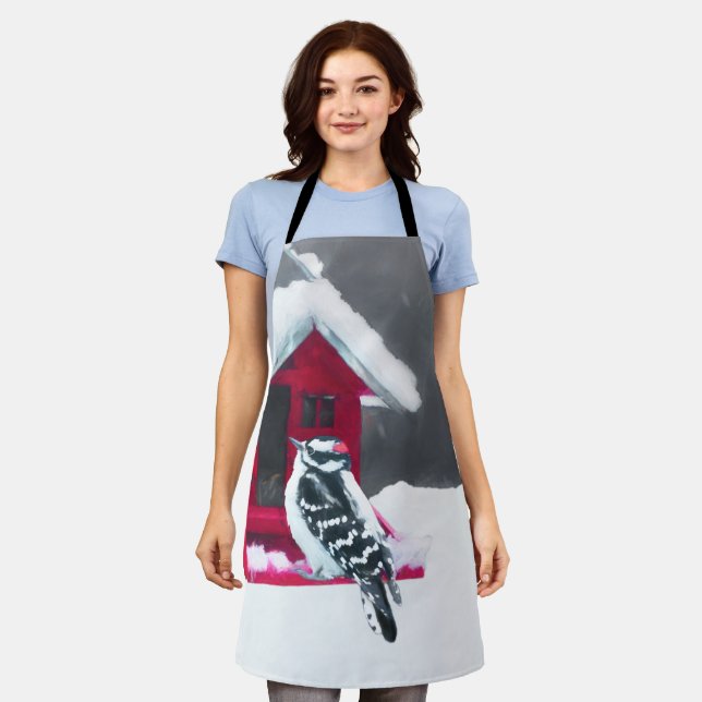 Downy Woodpecker Painting - Original Bird Art Apron (Worn)