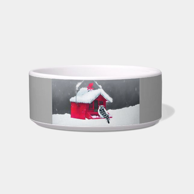 Downy Woodpecker Painting - Original Bird Art Bowl (Right)