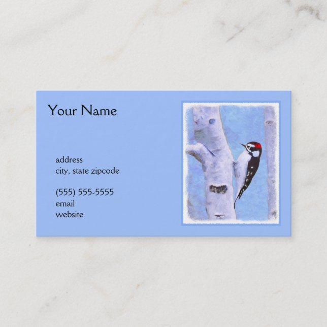 Downy Woodpecker Painting - Original Bird Art Business Card (Front)
