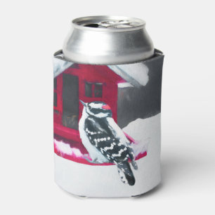 Downy Woodpecker Painting - Original Bird Art Can Cooler
