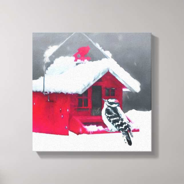 Downy Woodpecker Painting - Original Bird Art Canvas Print (Front)