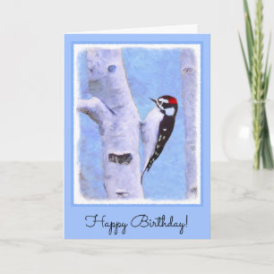 Downy Woodpecker Painting - Original Bird Art Card